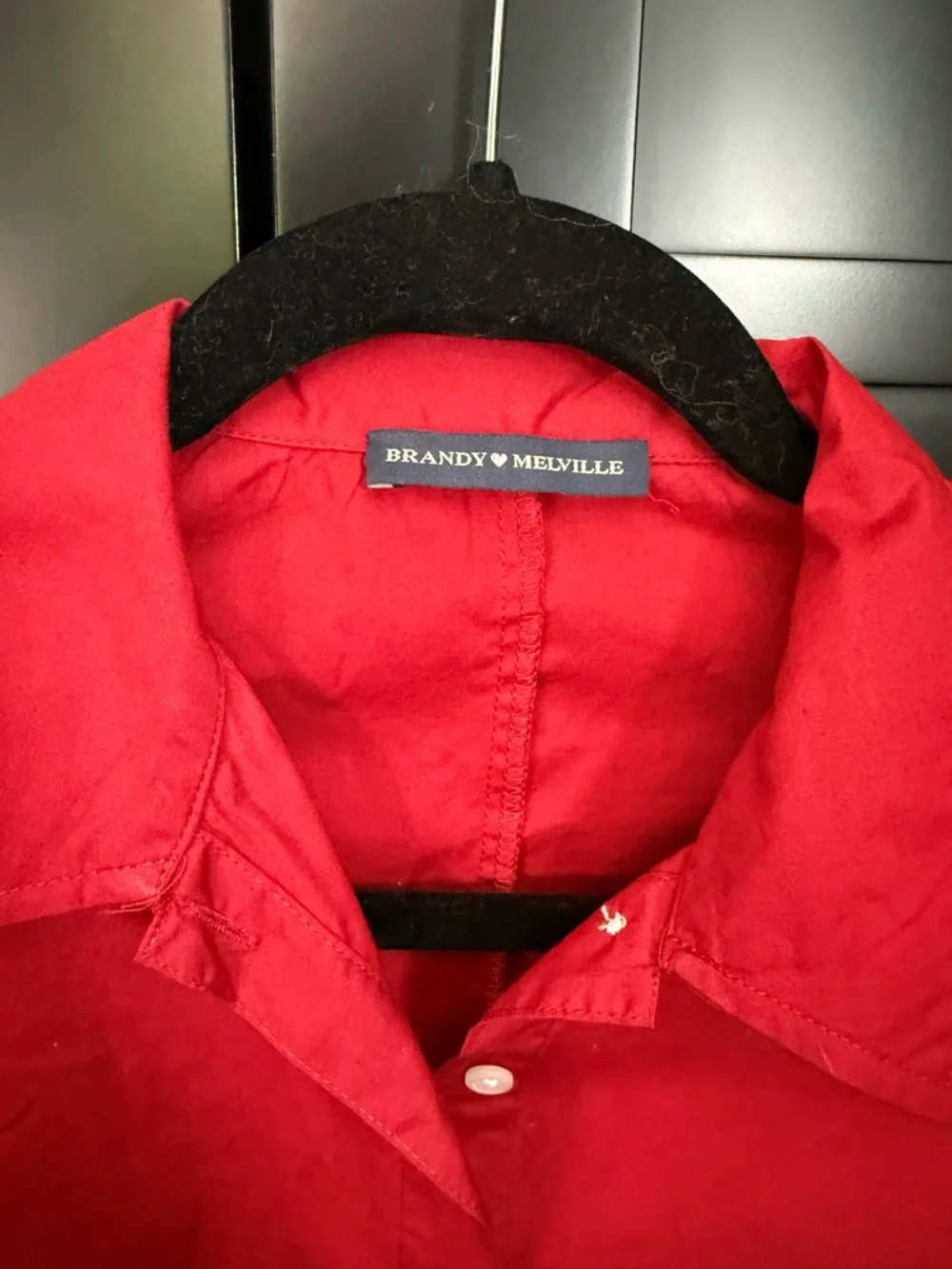 Brandy Melville Red Short-Sleeve Button-Down Shirt - Picture 3 of 5